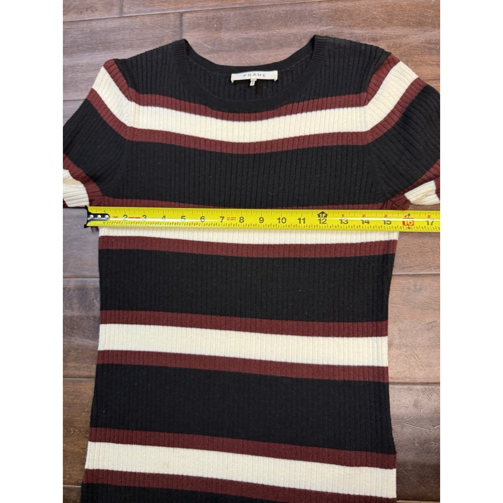 Frame 70s Ruffle Cuff Sweater Retro‎ Ribbed Stretchy | Noir Multi | Womens Large - Picture 11 of 12